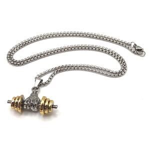 Stainless Steel Golden Weightlifting Necklace Dumbbell Valentine's Birthday Gift